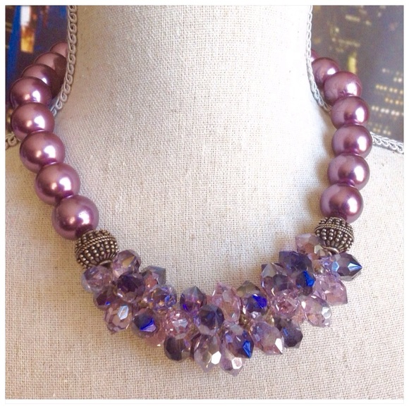 gabrielation Jewelry - Purple Beaded Pearls Crystals Necklace